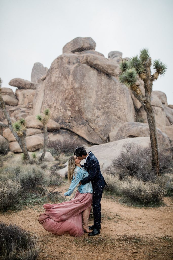 Joshua Tree Engagement Session In The Snow Amber And Victor Hazel