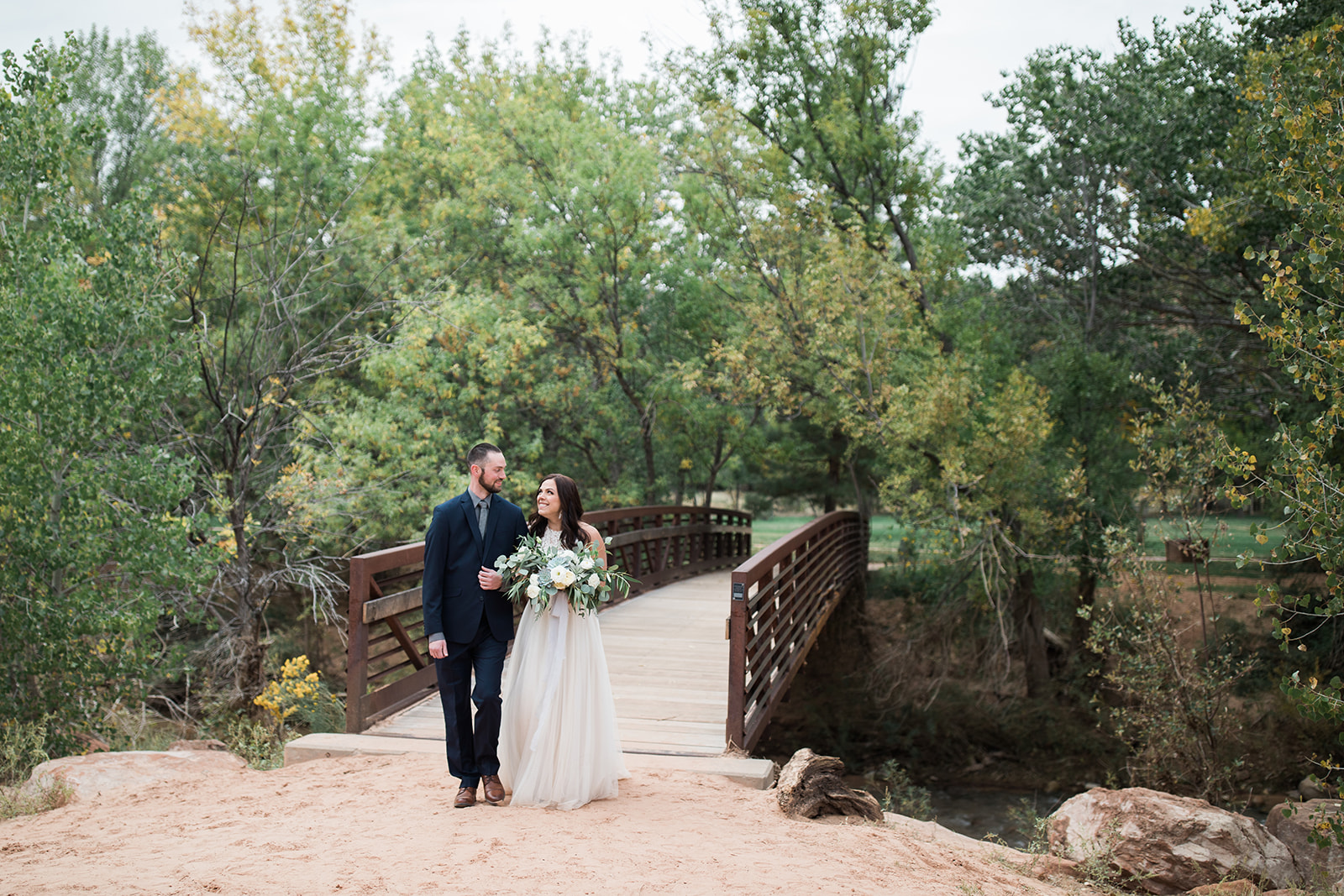 Bride and father arrive for outdoor Zion National Park elopement