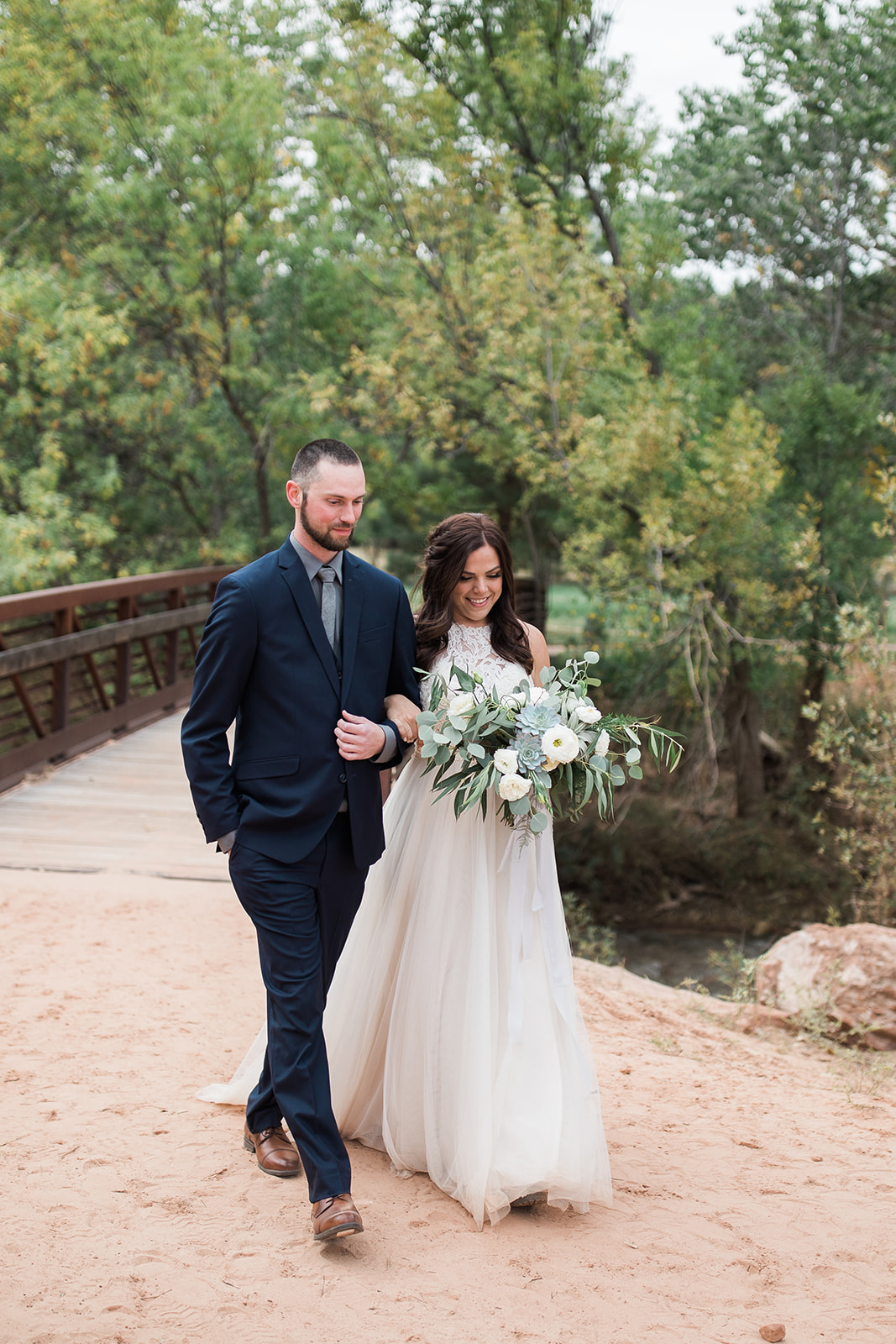 Bride and father arrive for outdoor Zion National Park elopement