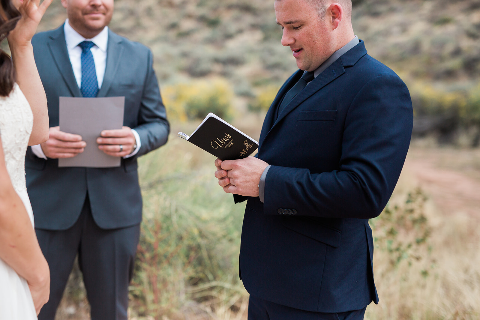 groom reads bride vows in Zion elopement