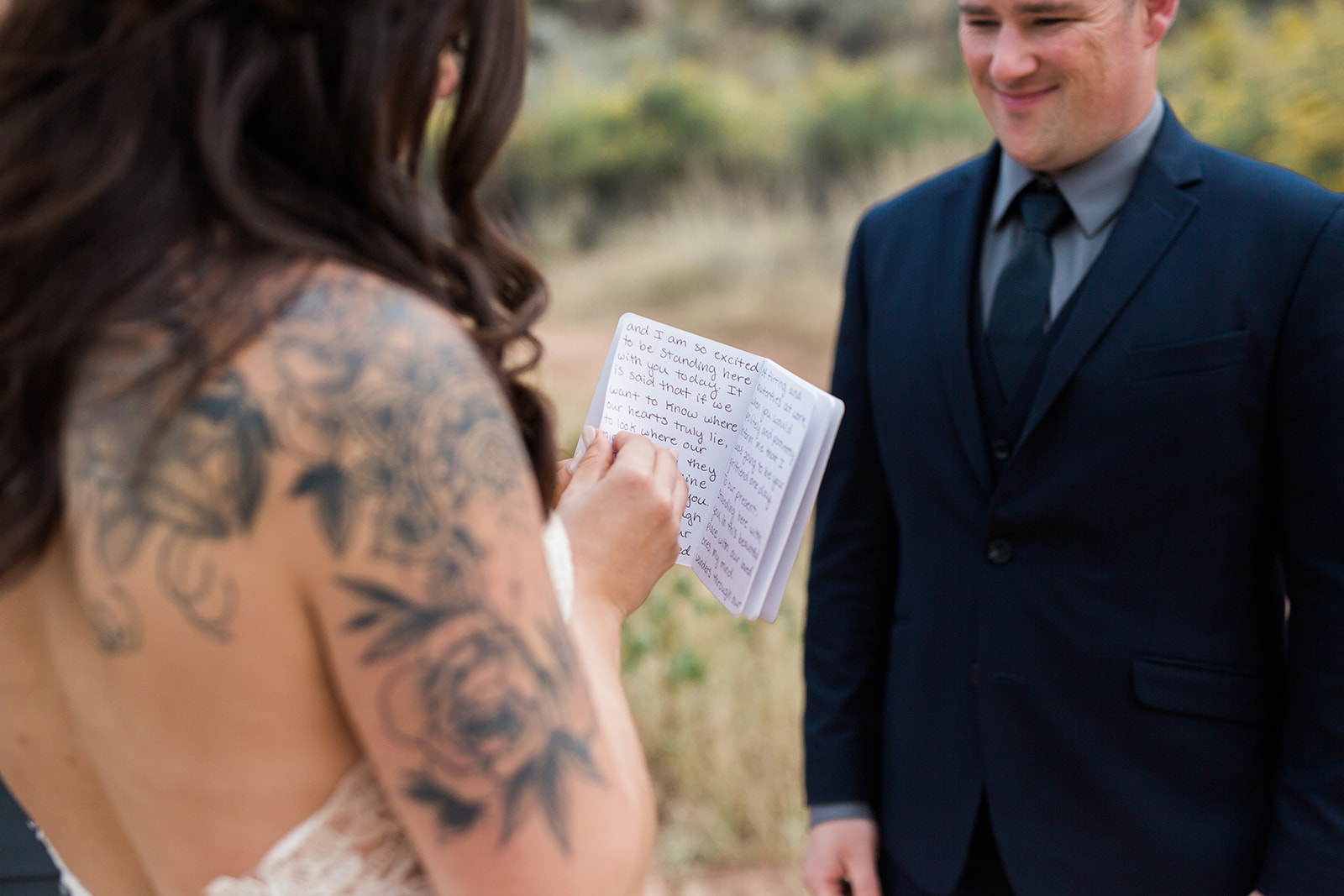 bride reads groom vows in Zion elopement