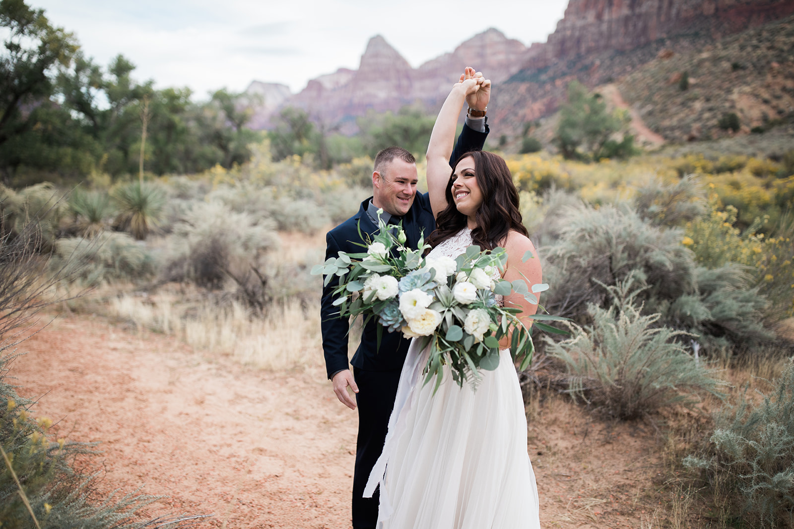 groom and bride's first look, Zion National Park elopement