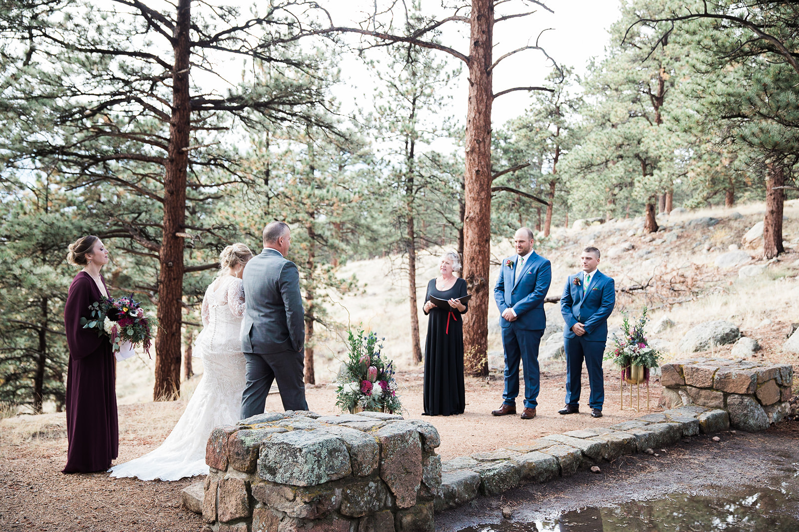 father of the bride walking bride to the aisle for rocky mountain elopement