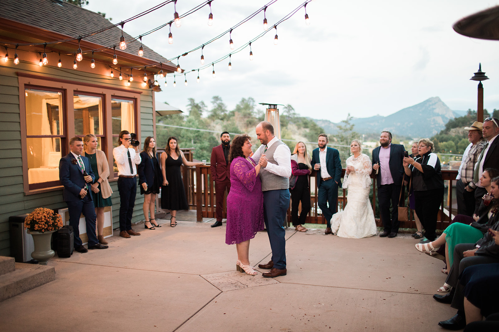 son and mother dance for rocky mountain elopement reception