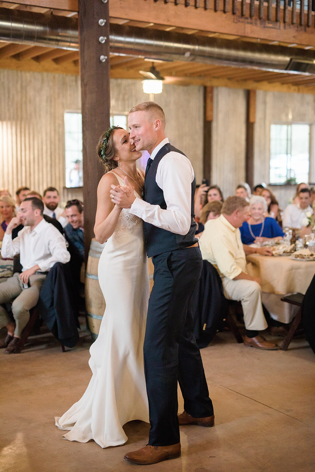 bride and groom having first dance at New Mexico winery wedding