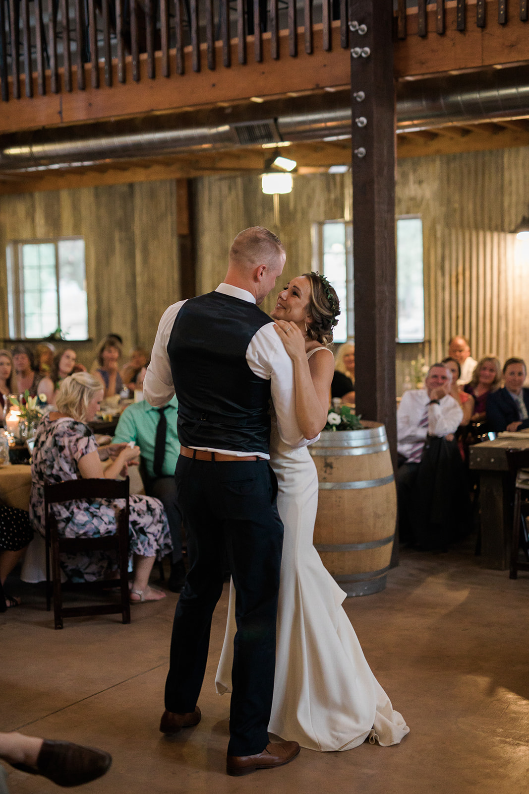 bride and groom having first dance at New Mexico winery wedding