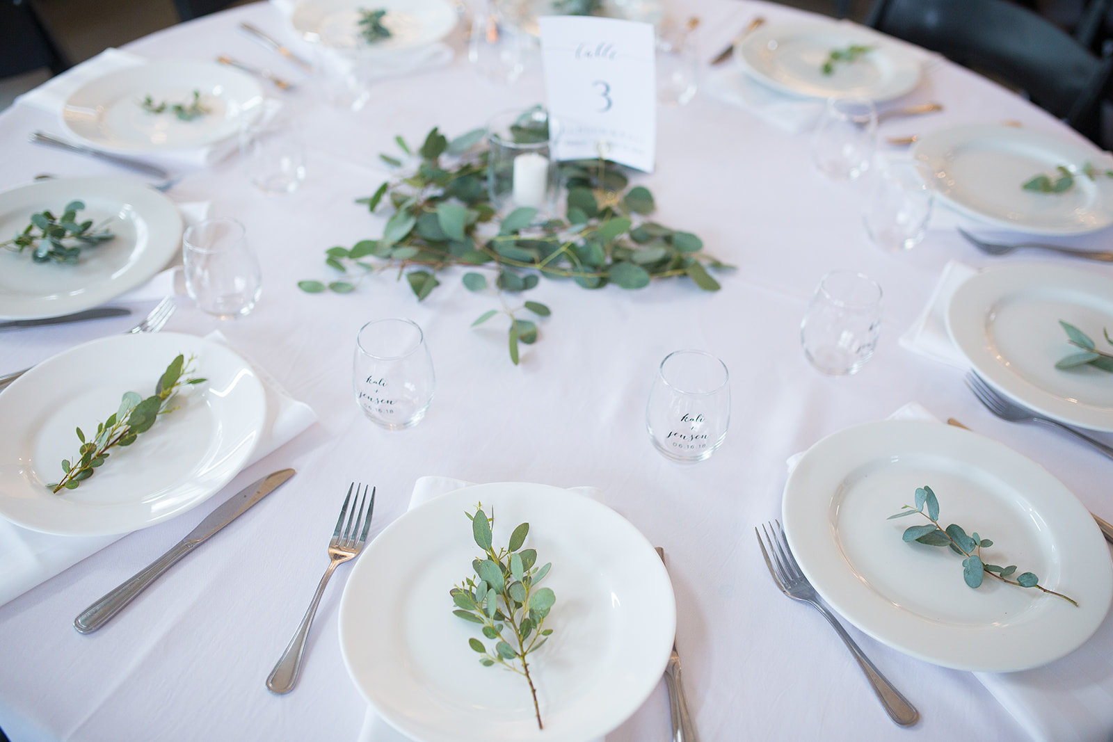 place settings with leaf on white plate