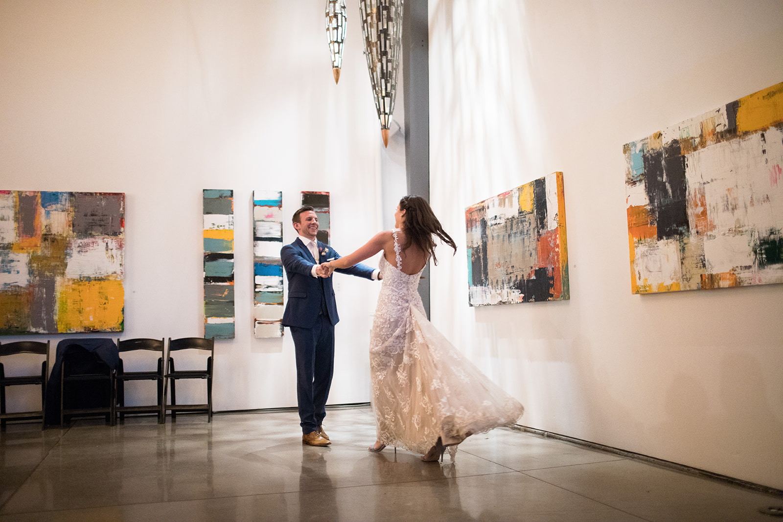 kali and jensen first dance at space gallery wedding reception