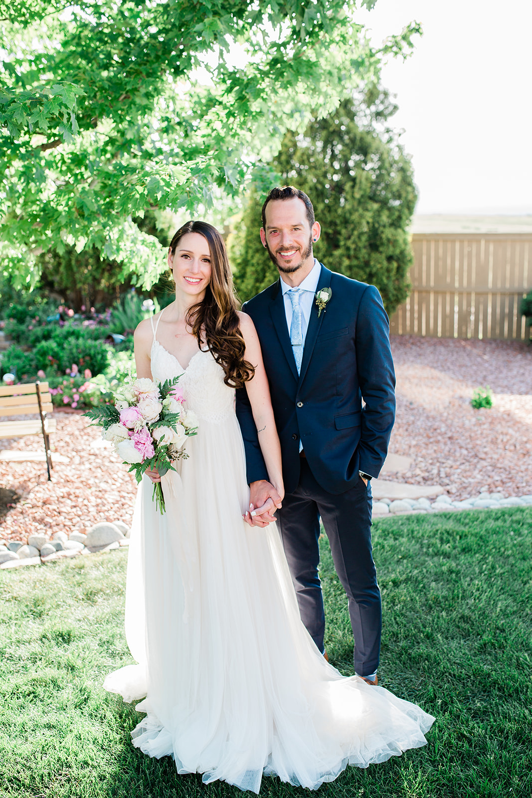 bride and groom portrait in intimate backyard wedding