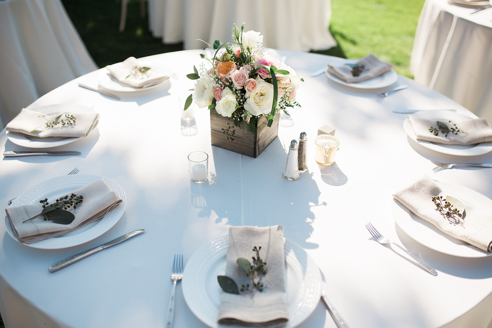 table settings at intimate backyard wedding