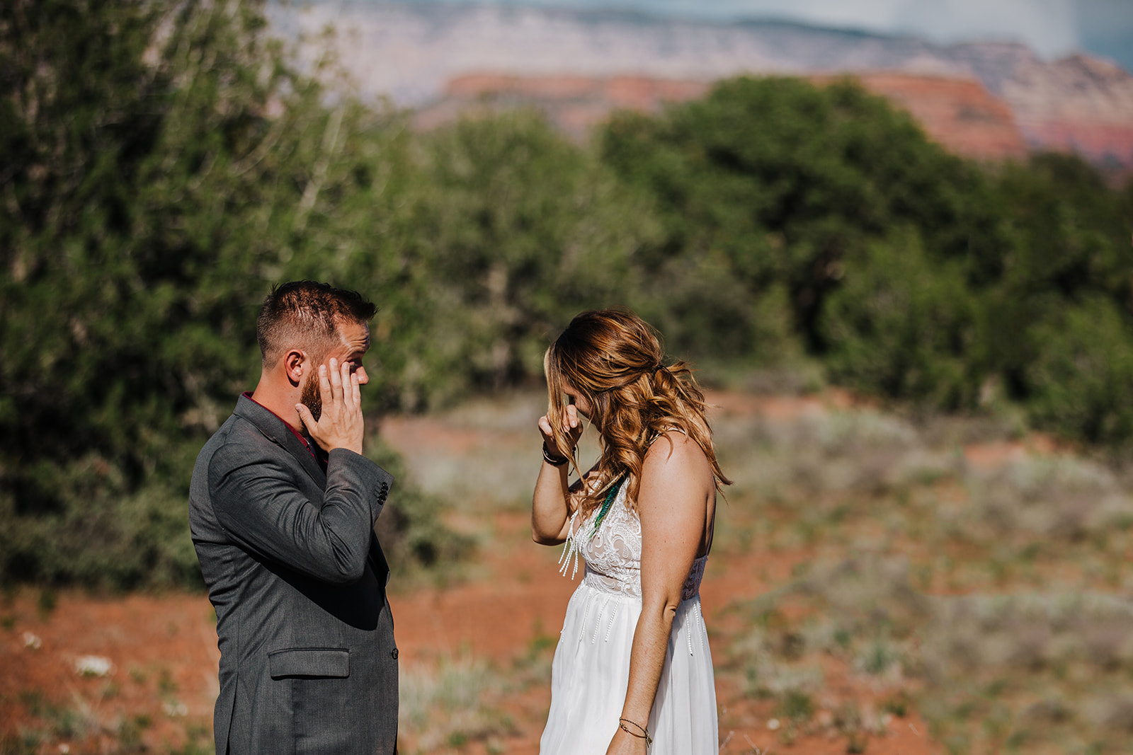 bride and groom exchange vows in intimate Sedona Arizona desert elopement