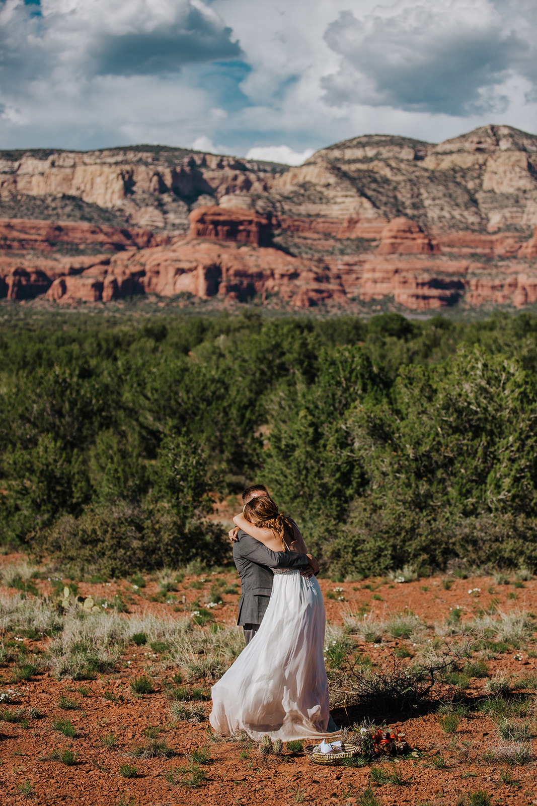 gorgeous view of Sedona Arizona desert while bride and groom get married