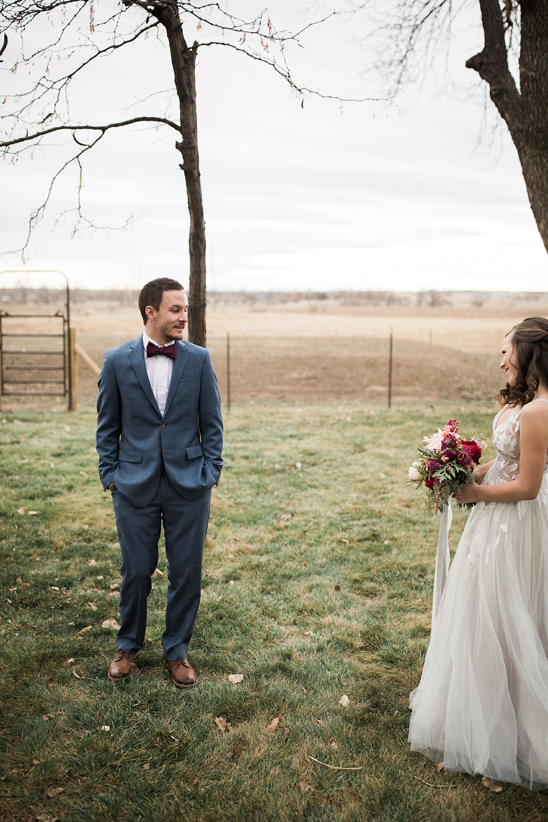 bride and groom's first look before Colorado mountain elopement