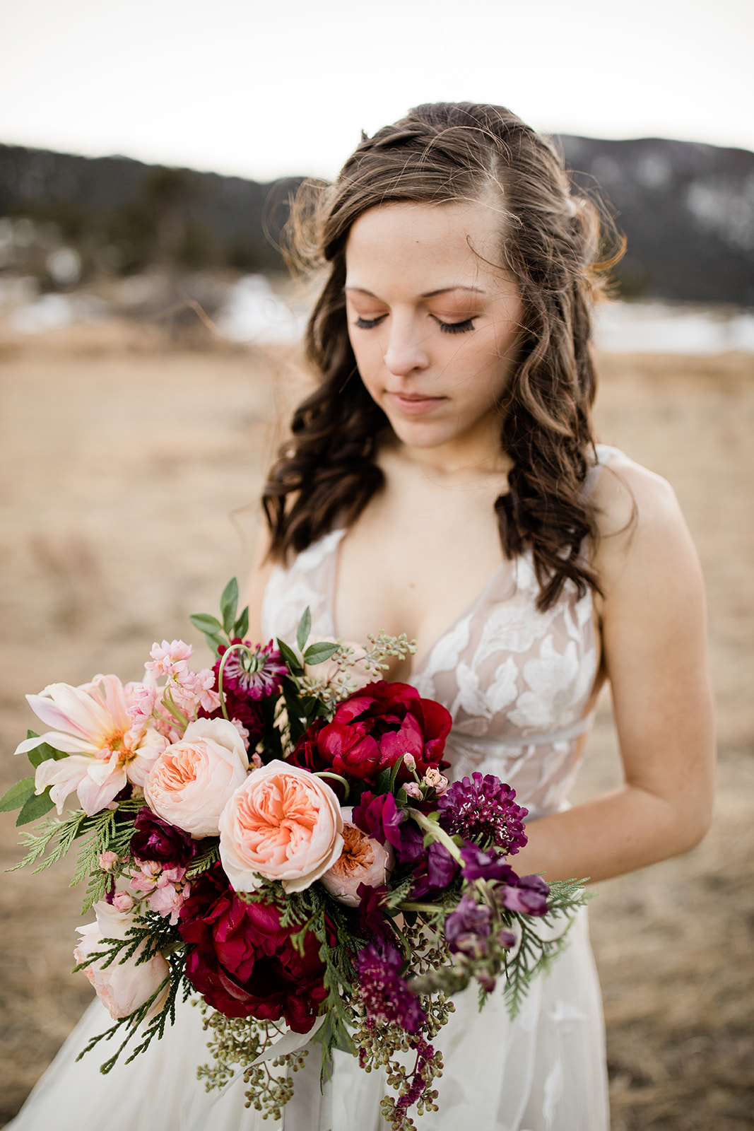 Colorado outdoor elopement bride with her bouquet