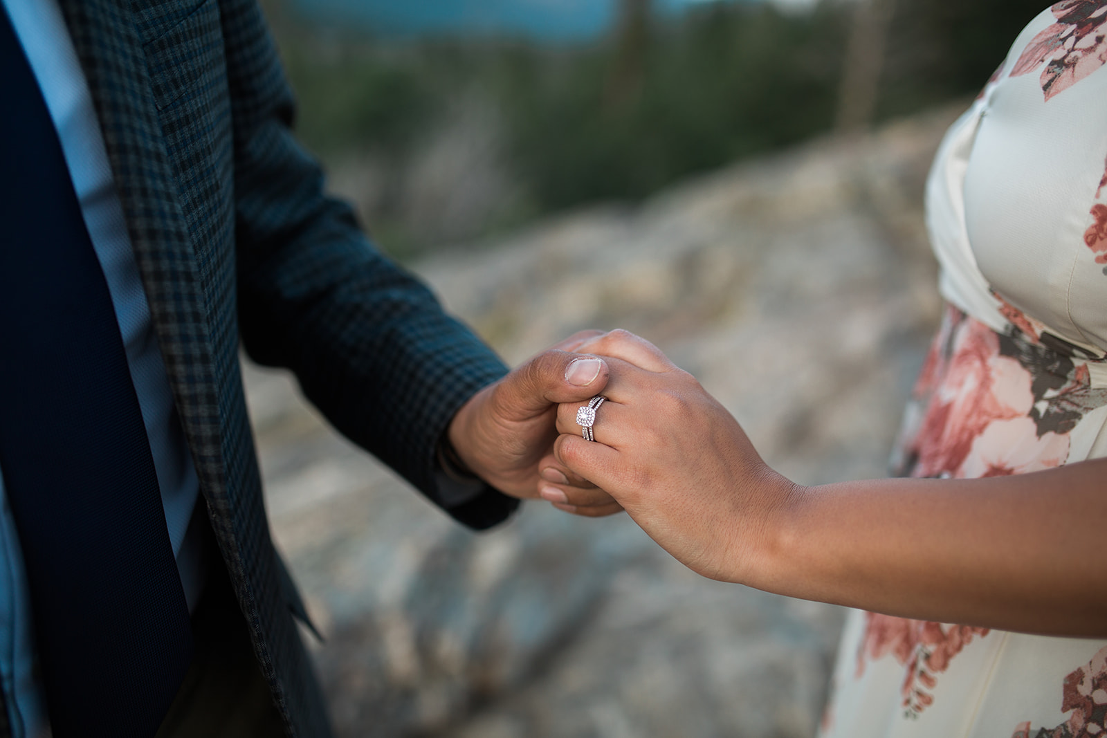 close up on engagement ring during engagement photography session