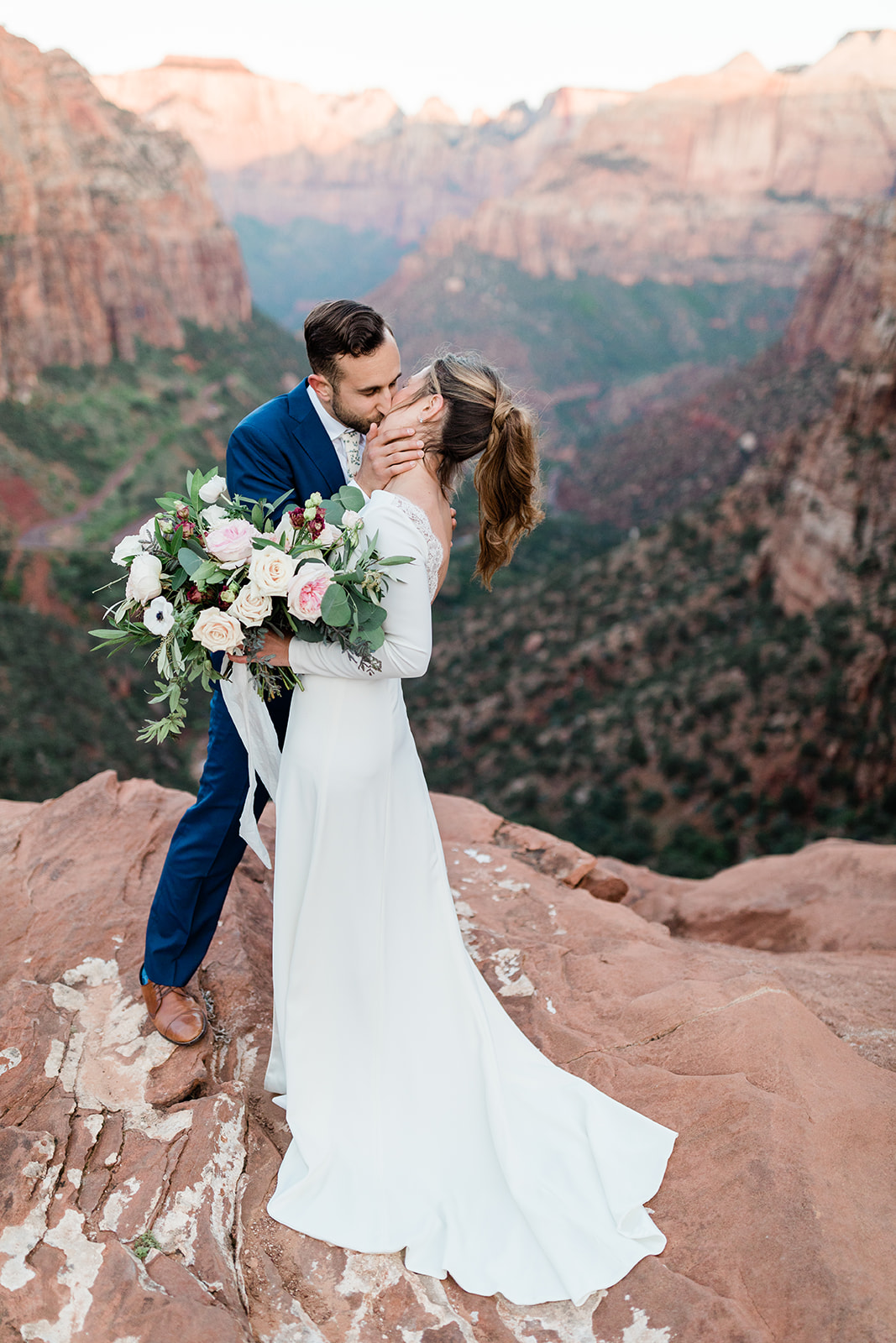 Zion elopement groom sees bride for first time 
