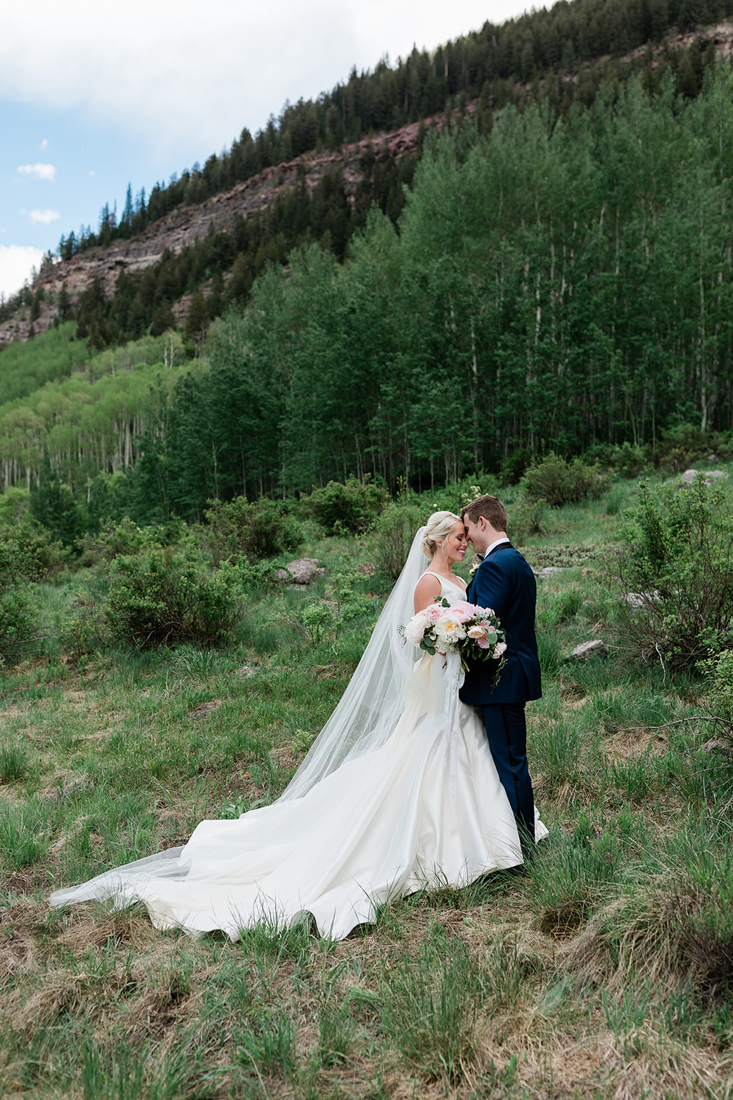 bride and groom portrait in Vail Colorado mountains