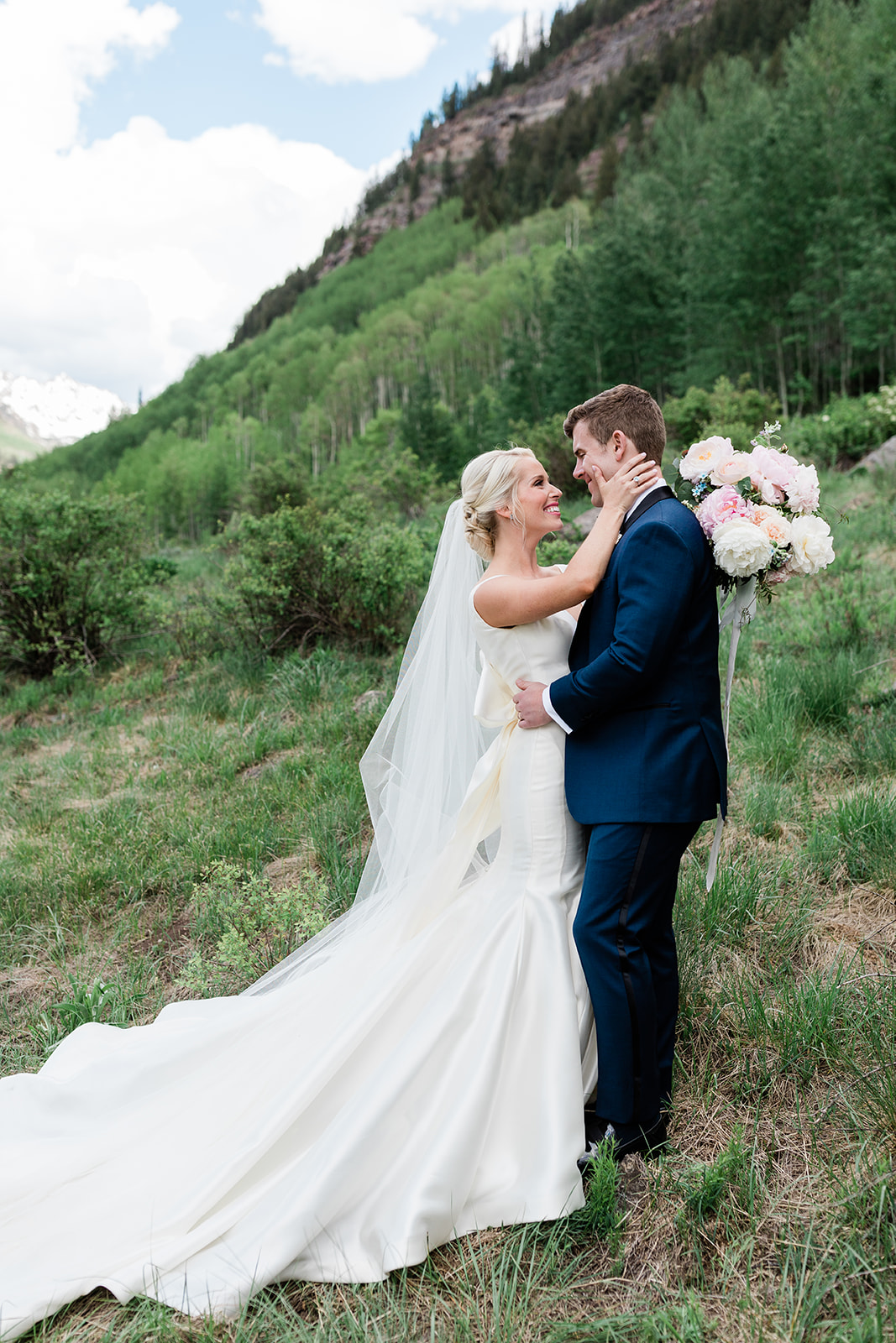 bride and groom portrait in Vail Colorado mountains