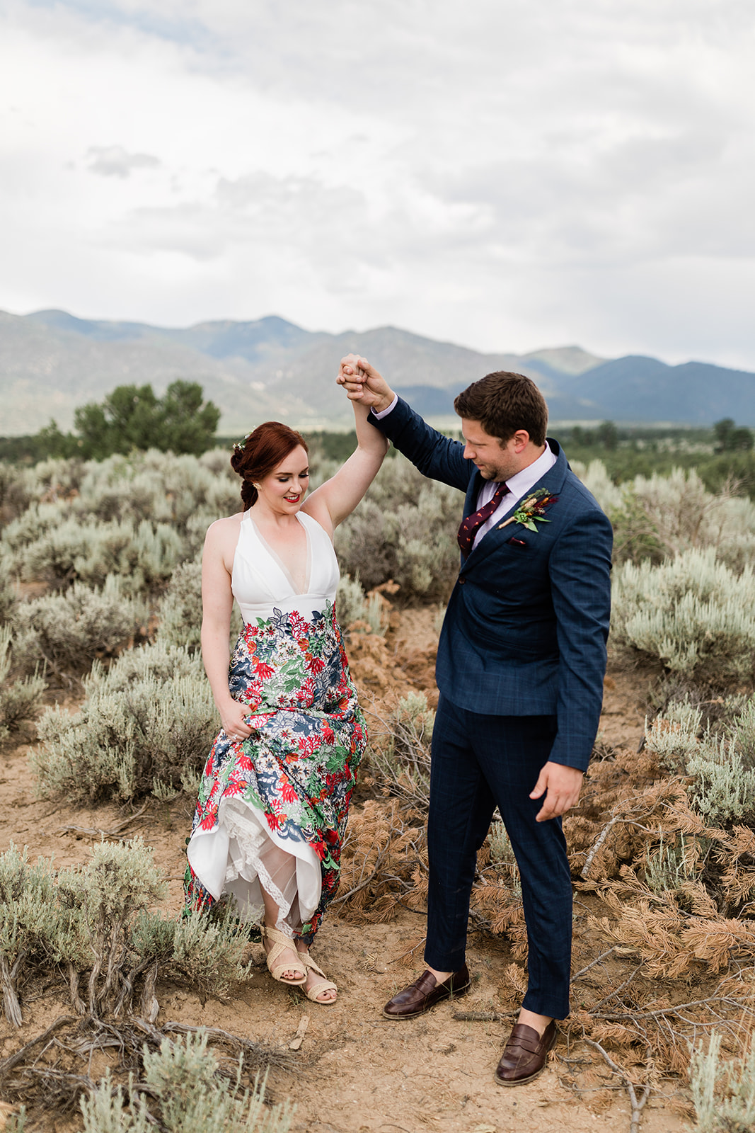 Bride and groom portrait before wedding in Taos desert