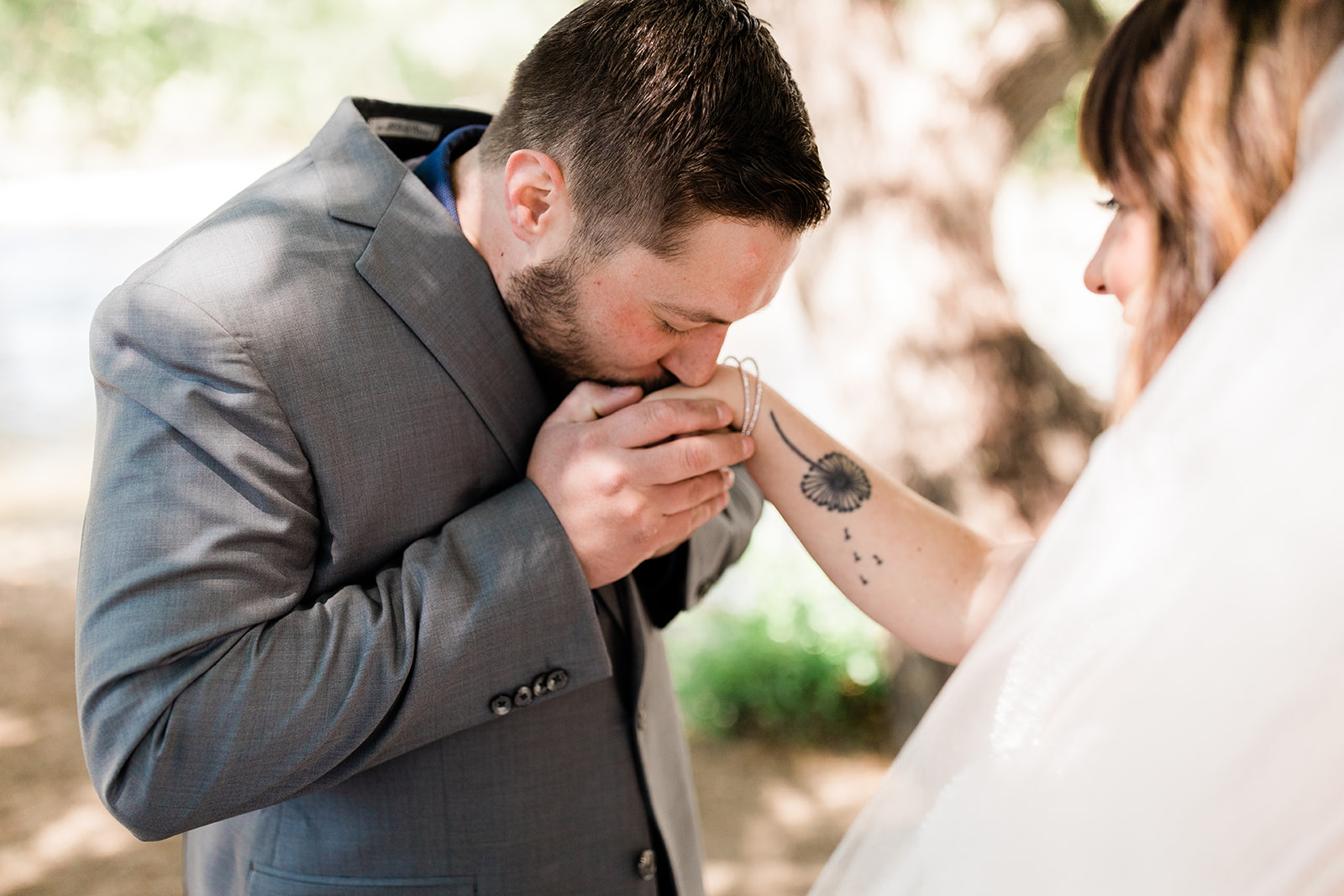 bride tears up seeing groom for the first time before wedding