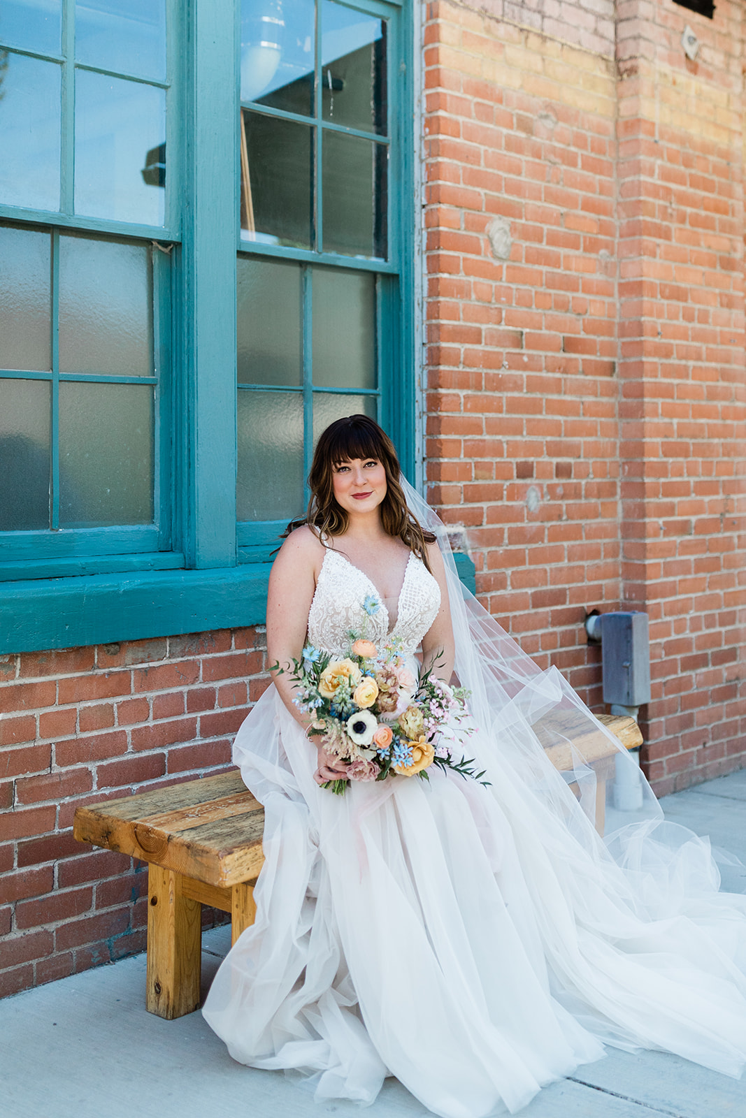 Colorado bride outside historic Salida building