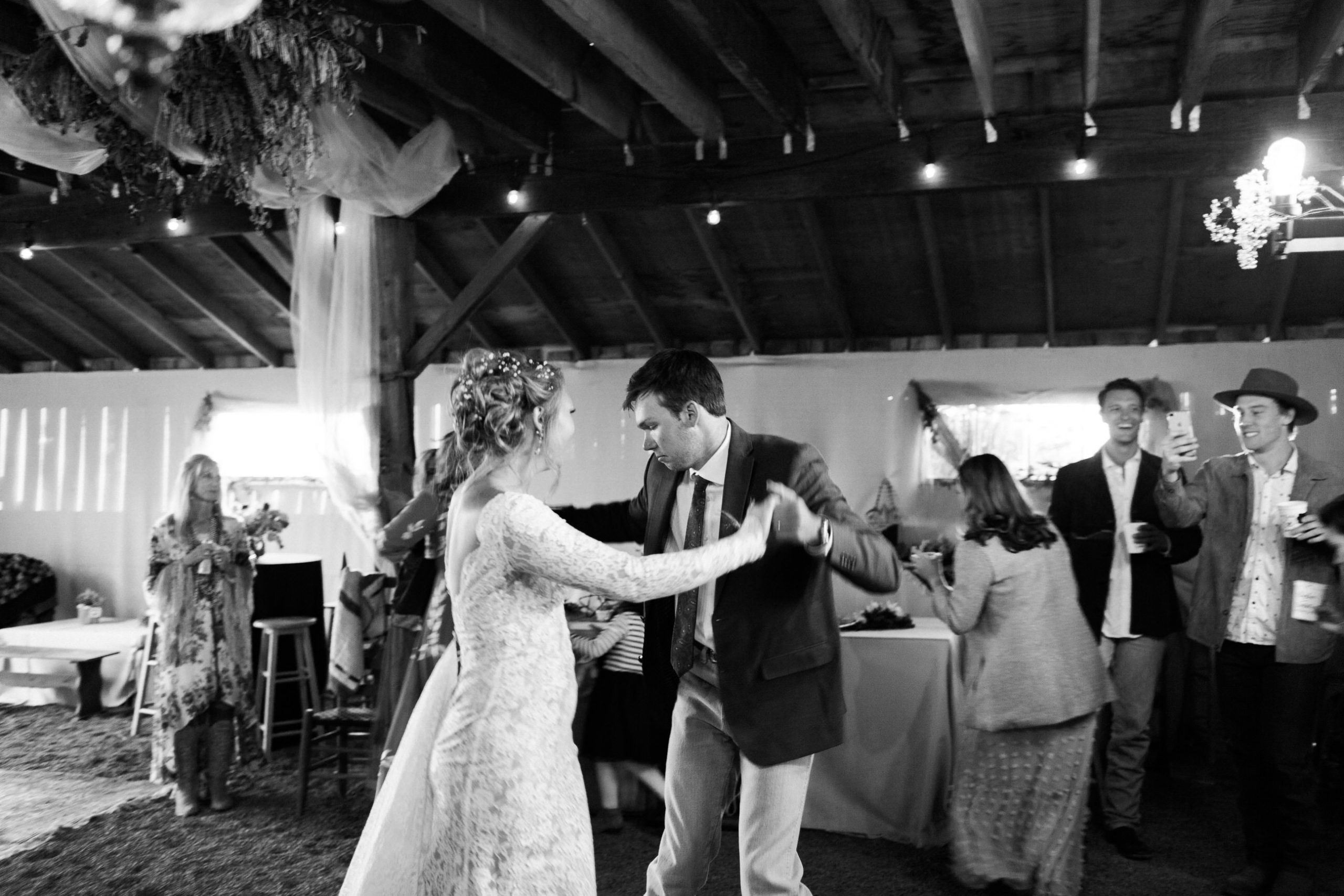 bride and groom first dance at wedding reception
