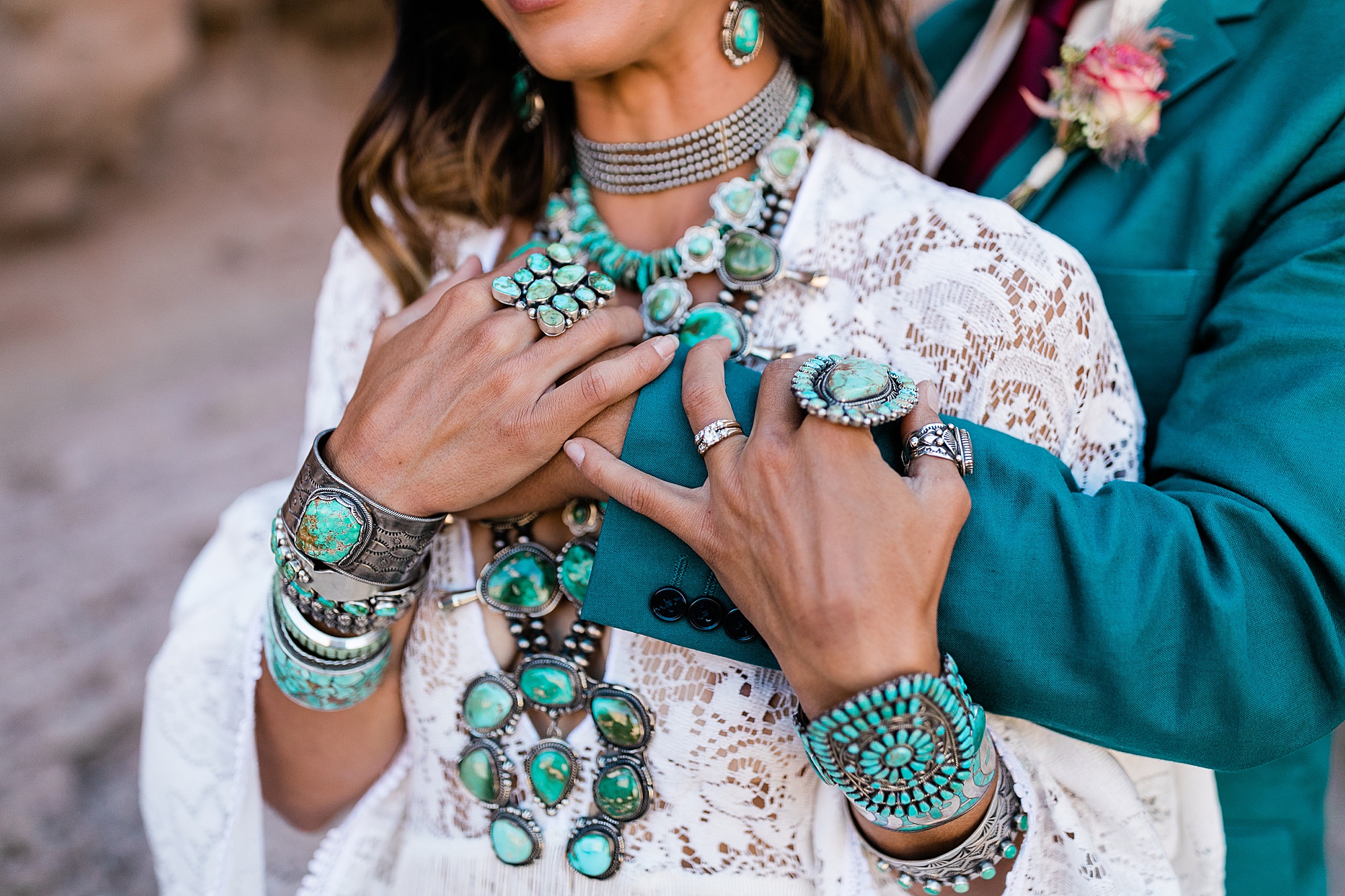 New Mexico wedding with turquoise jewelry
