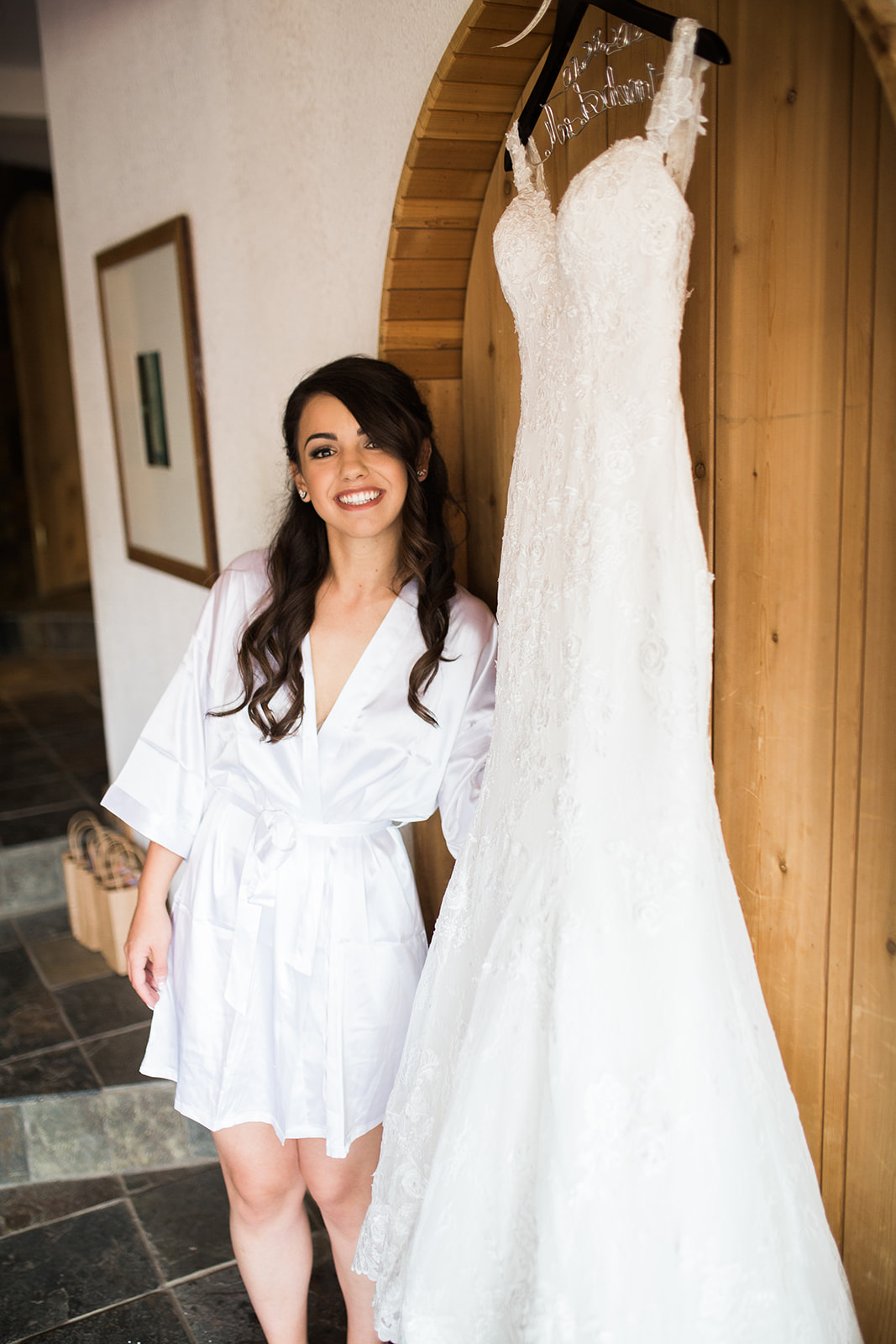 bride with dress at Silverpick Lodge in Durango Colorado