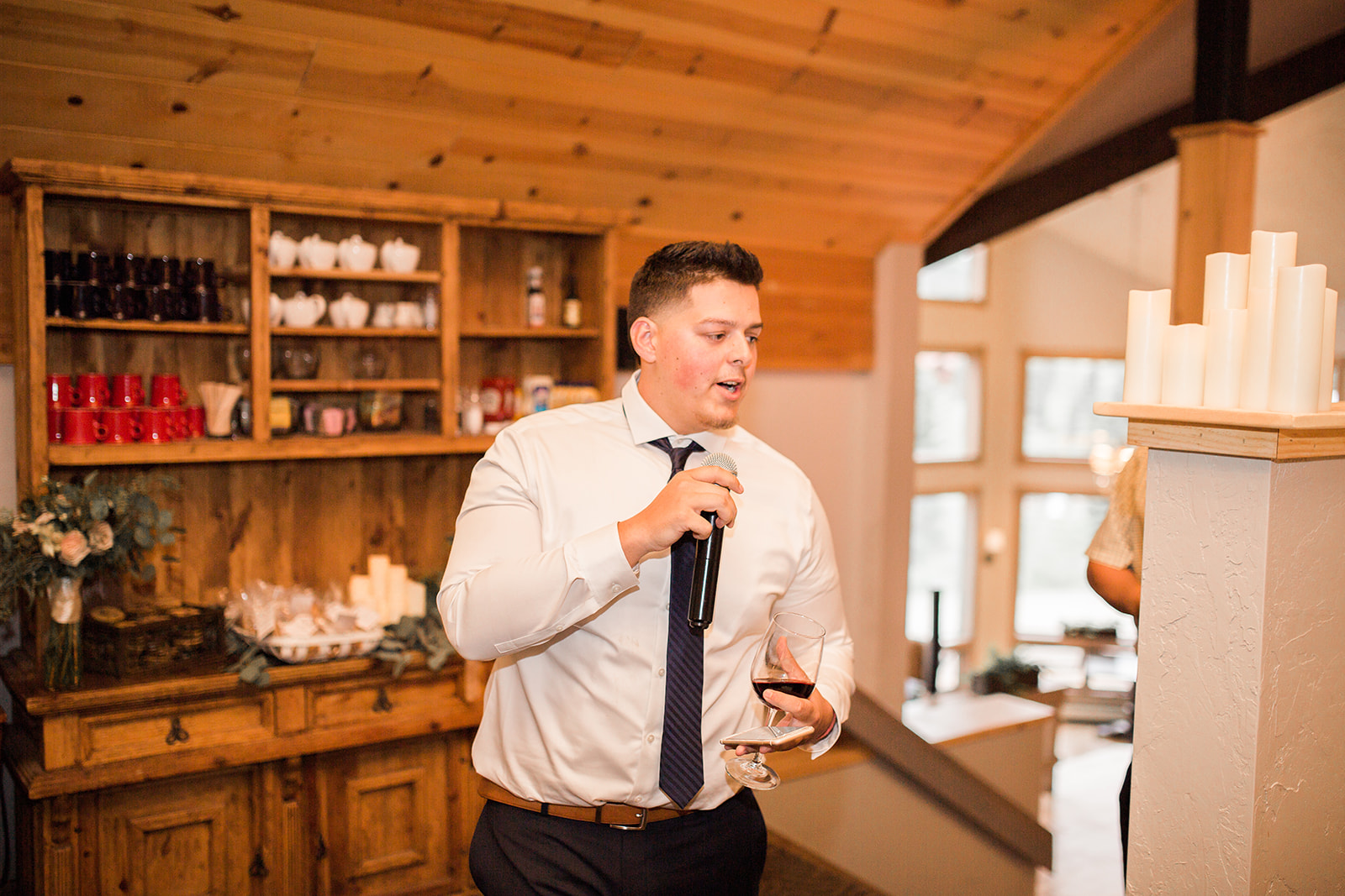 guest giving toast at wedding reception in Durango Colorado