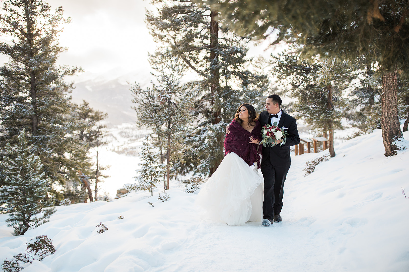 bride and groom walk near Sapphire Point after elopement