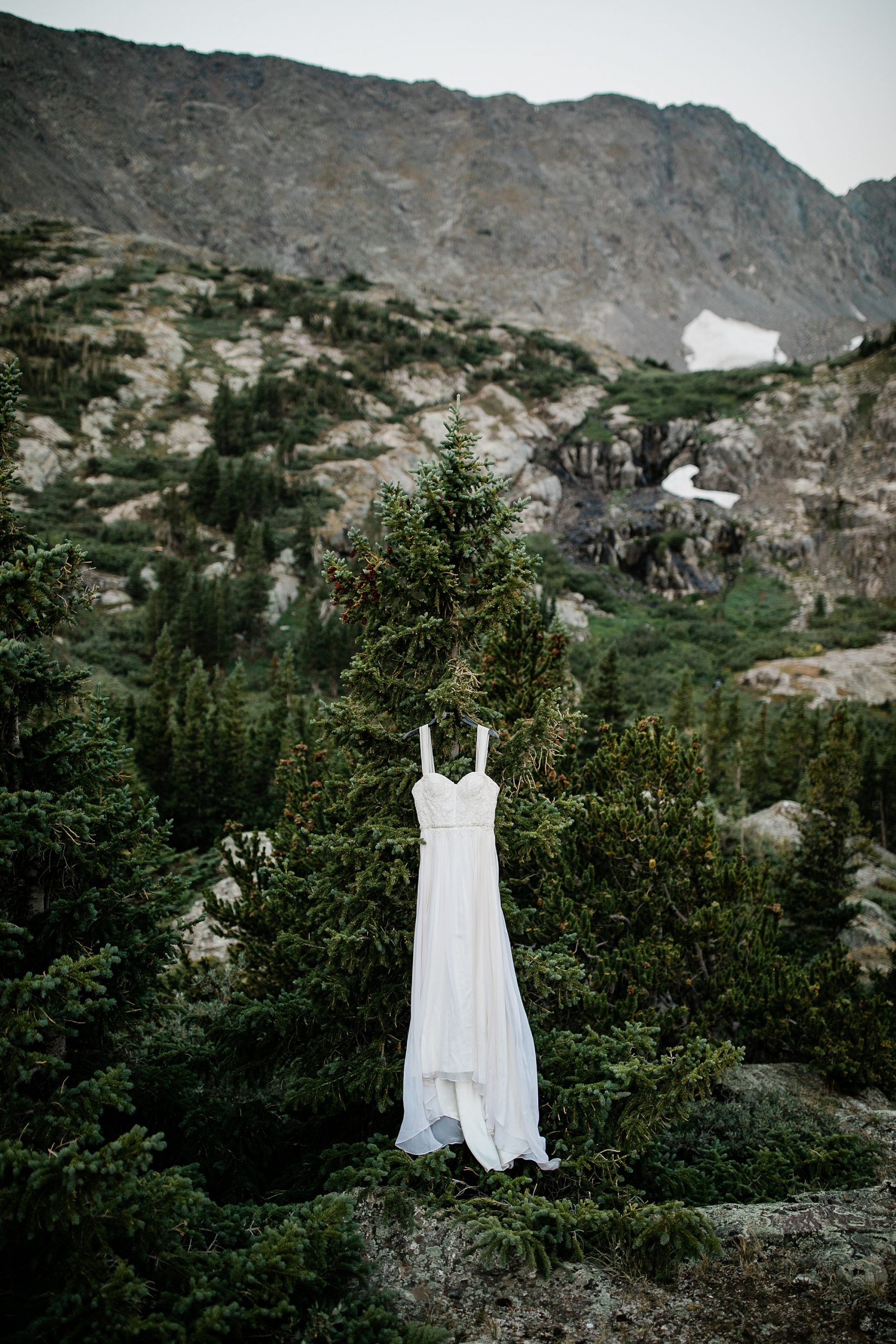 dress hanging in the mountains