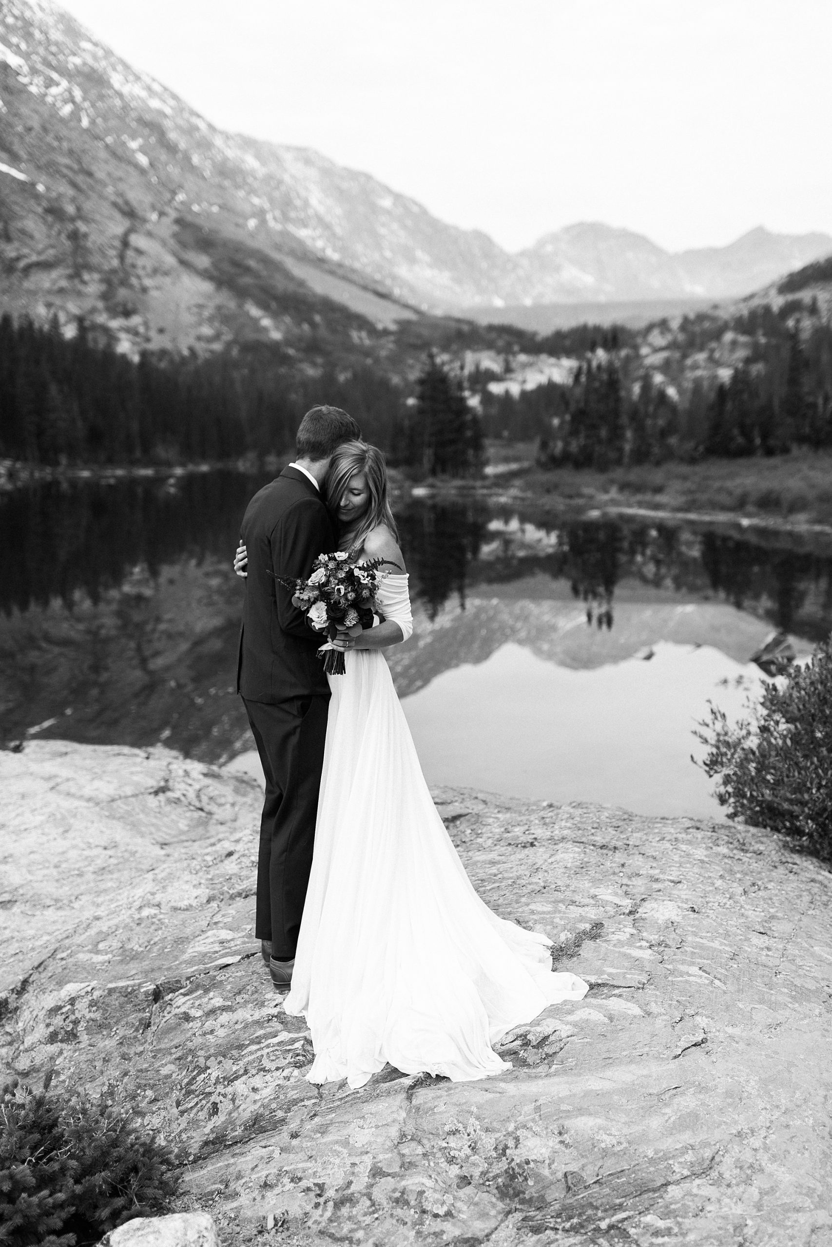 black and white of bride and groom