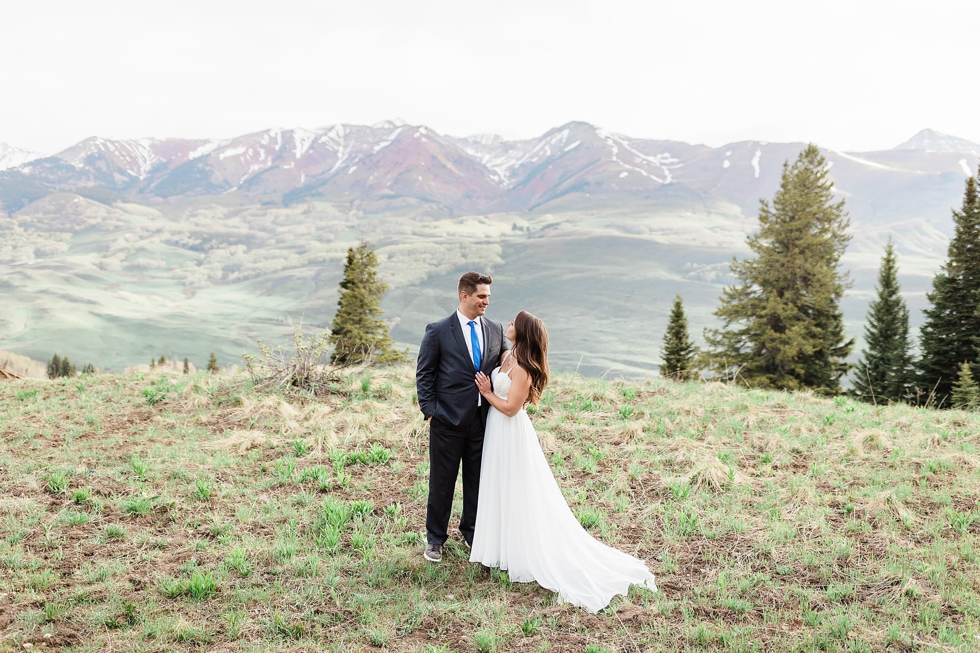 A couple admires each other during their elopement in Crested Butte