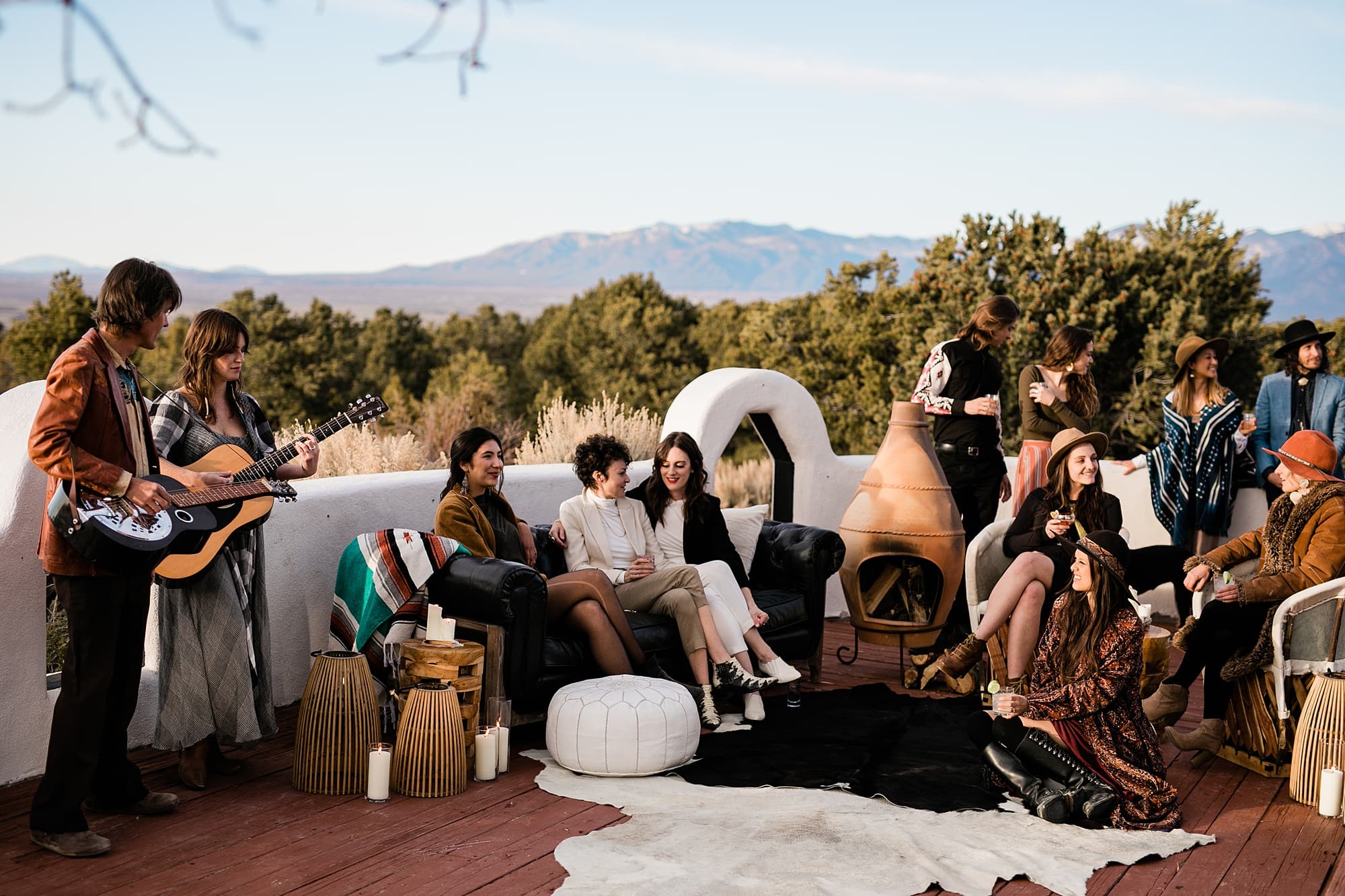 Friends and family gather at the Stakeout in New Mexico for an elopement celebration. 