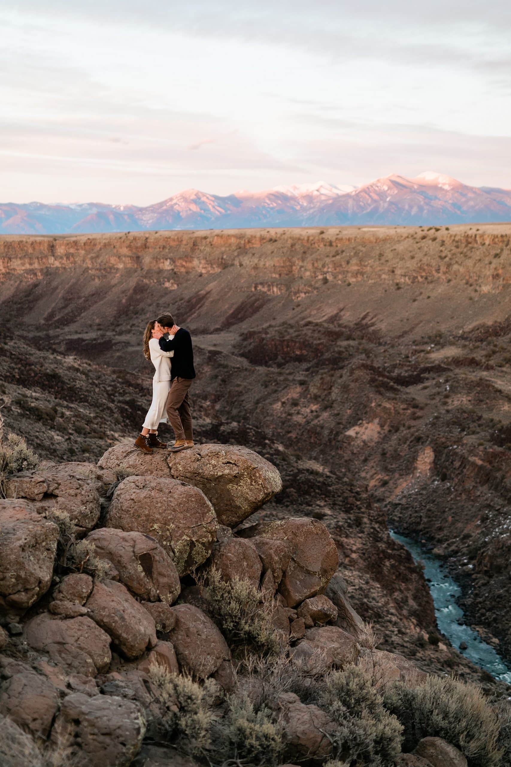 A couple kisses above the Rio Grande River near Taos. 